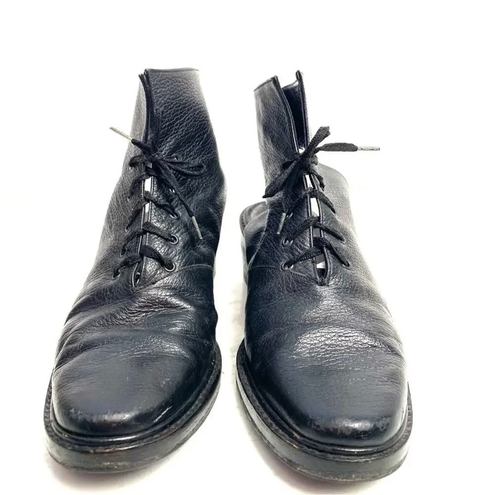 Academia Black Lace Up Pebbled Leather Boots Shoes Size 7.5